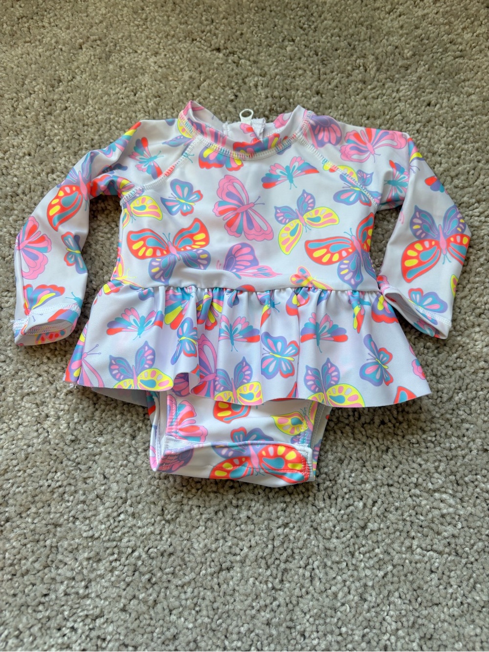Girls' Long-Sleeve Butterfly Rashguard Swimsuit - Pink Multicolor